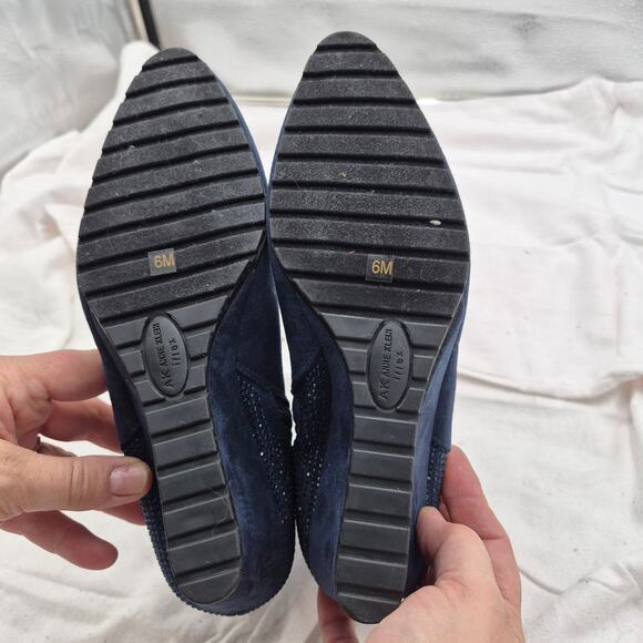 New Anne Klein Kenny Rhinestone Wedge Booties navy microsuede size 6M - Picture 7 of 7